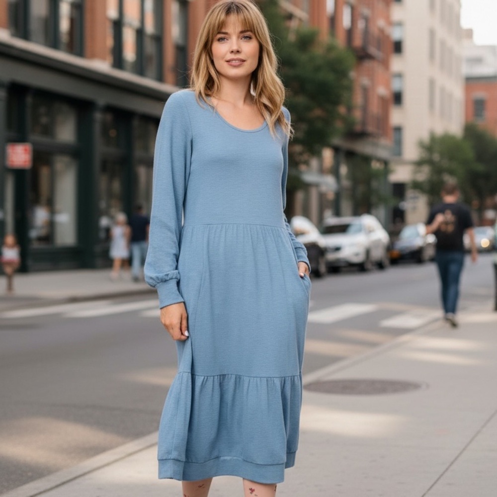 Blue Long Sleeve Dress